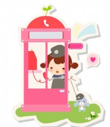 卡通人物电话亭素材