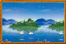 湖水风景中堂画图片