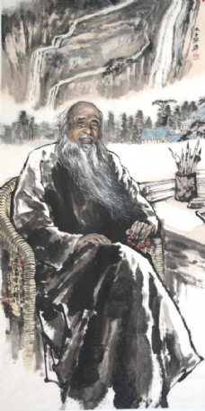 国画老人肖像图片