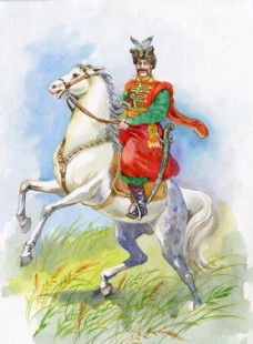 骑马的古代欧洲帅哥水彩画图片
