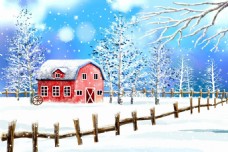 卡通雪景房屋素材