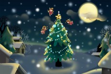 夜晚卡通圣诞树素材背景