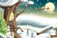 卡通梦幻雪景素材背景