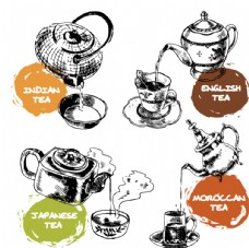 手绘茶壶设计矢量素材