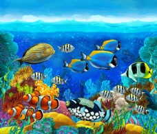 底图海底游动的鱼群图片