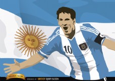 国足足球运动员梅西与阿根廷国旗