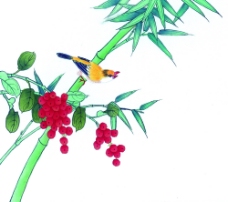 竹子野果与小鸟图片