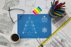 各种设计工具与圣诞树图纸图片