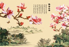 中式风景花卉背景墙
