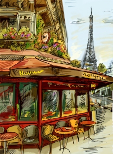 美丽巴黎风景插画图片