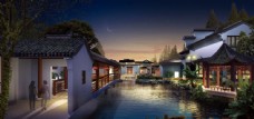 中国古典园林夜景效果图片