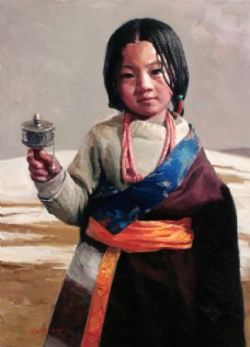 肖像油画藏族儿童油画肖像图片