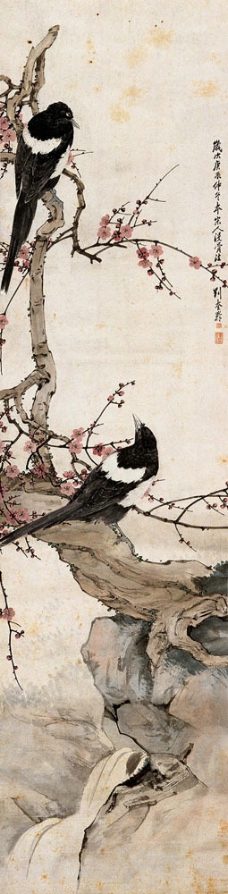 花鸟国画梅花树枝上的鸟图片