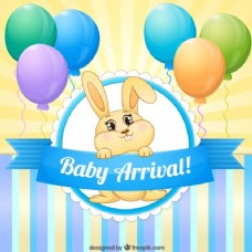可爱的兔子与气球婴儿淋浴卡