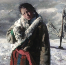 肖像油画西藏女孩油画肖像图片