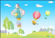 可爱卡通动物气球背景