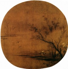 中堂画树木湖泊风景图片