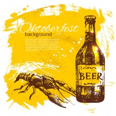 啤酒瓶和龙虾插画背景素材图片