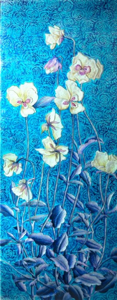 蓝色花卉背景墙