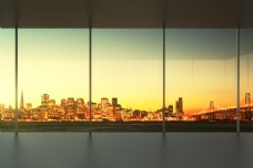美丽的办公室窗户建筑夜景图片