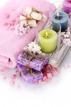 spa蜡烛与毛巾图片