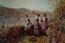 女人花花园里的女人油画写生图片