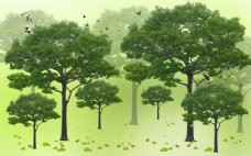 绿色手绘树木装饰画