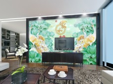 绿色玉石雕刻电视背景墙设计素材