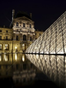 法国，地标，夜晚，巴黎，晚上，历史，反思，金字塔，纪念碑，博物馆，展览，卢浮宫