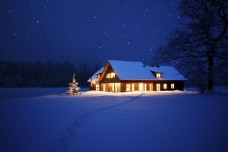 雪地上的房子图片