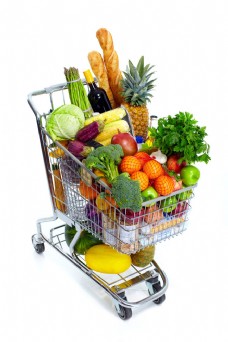 蔬菜水果购物车里的水果蔬菜摄影图片