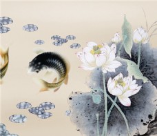 中国风水彩墨莲花装饰画
