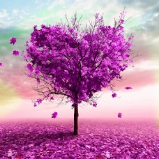 无框画紫色爱心树
