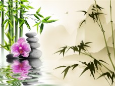 竹子花卉背景墙
