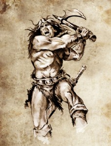 古代图案拿战斧的古代战士纹身图案图片
