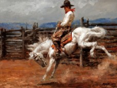骑白马的牛仔油画图片