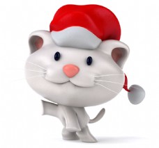戴圣诞帽的卡通小猫图片