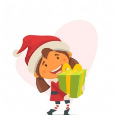 圣诞女孩卡通抱礼盒的圣诞节女孩