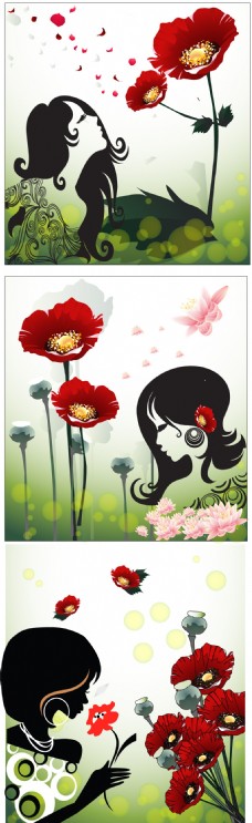 卡通女人花朵装饰画