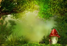 梦幻风景梦幻树林风景与蘑菇图片
