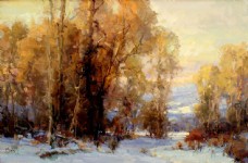 油画树木雪景图片