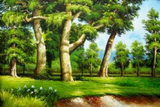 春天风景油画春天树林风景图片