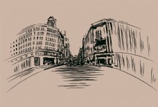 欧式花纹背景城市速写手绘素材