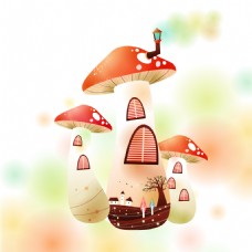 清新蘑菇房子装饰画