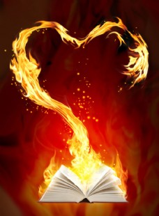 魔法书与火焰心型图片图片