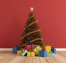 地球日圣诞树与礼物图片