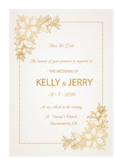 特色特种纸金色花朵婚礼邀请卡