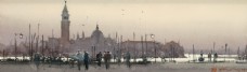 冬天城市广场油画图片