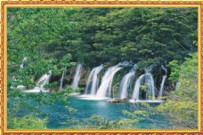 山水瀑布风景中堂画图片