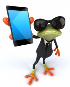 数码拿着触屏手机的树蛙图片